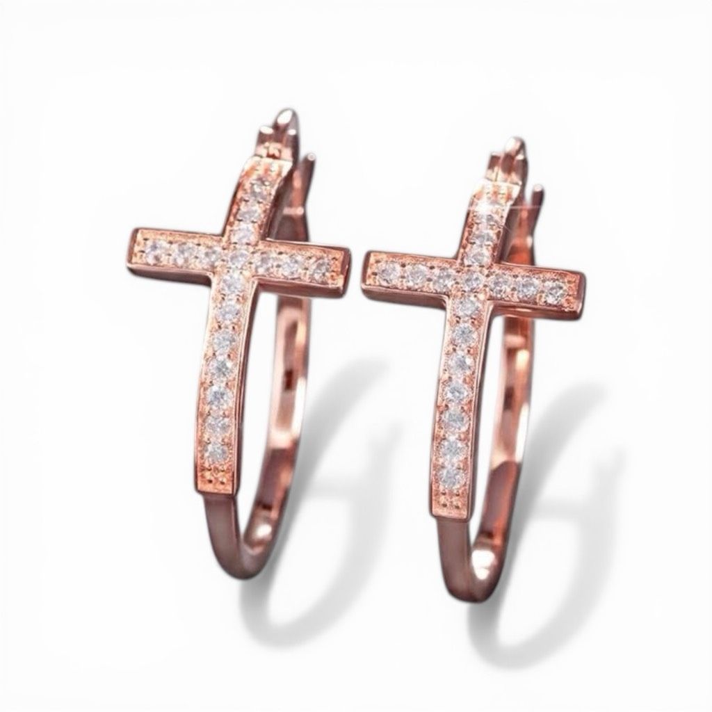 Brand Womens Boutique Australian Crystal Rose Gold Cross Hoop Earrings